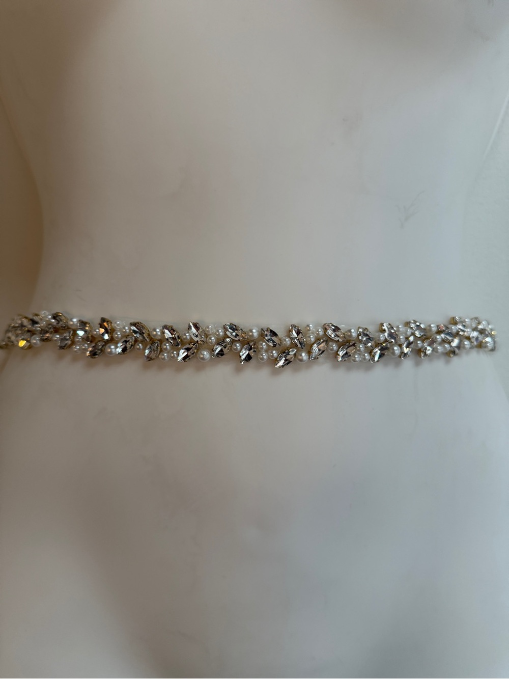 34” Bridal Sash Ivory Crystal Embellished Gold-Tone Belt Handmade - Picture 3 of 4